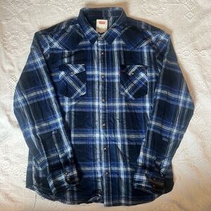Levi's Navy and White Plaid Shirt